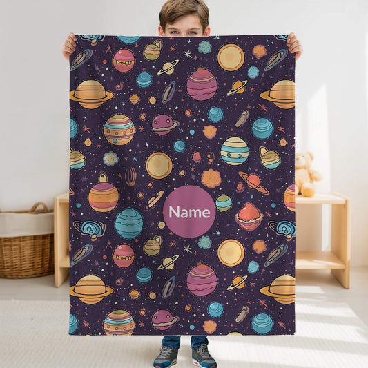 Outerspace Pattern 4 + Kid Name | Personalized Blanket