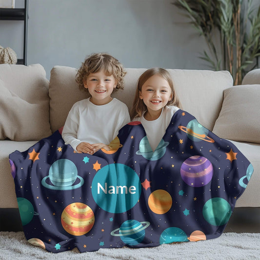 Outerspace Pattern 5 + Kid Name | Personalized Blanket
