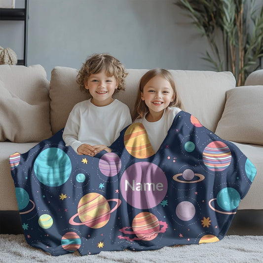 Outerspace Pattern 8 + Kid Name | Personalized Blanket