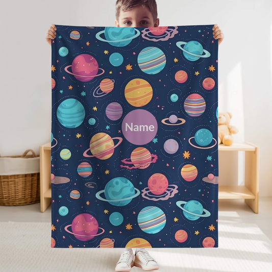 Outerspace Pattern 8 + Kid Name | Personalized Blanket
