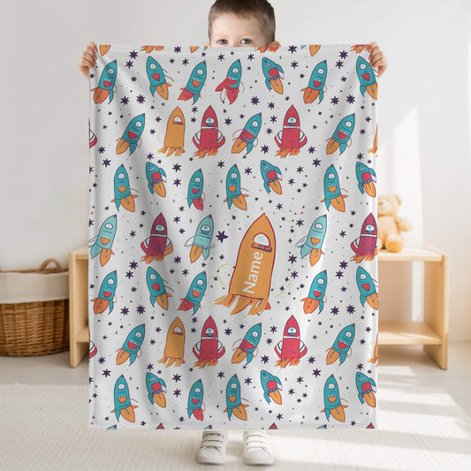 Rocket Pattern 1+ Kid Name | Personalized Blanket