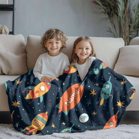 Rocket Pattern 2 + Kid Name | Personalized Blanket