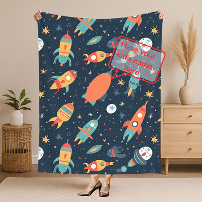 Rocket Pattern 2 + Kid Name | Personalized Blanket