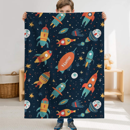Rocket Pattern 2 + Kid Name | Personalized Blanket