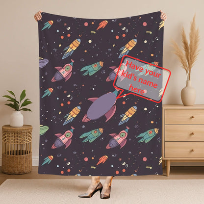 Rocket Pattern 4 + Kid Name | Personalized Blanket
