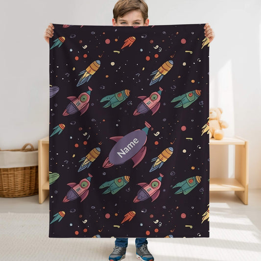Rocket Pattern 4 + Kid Name | Personalized Blanket