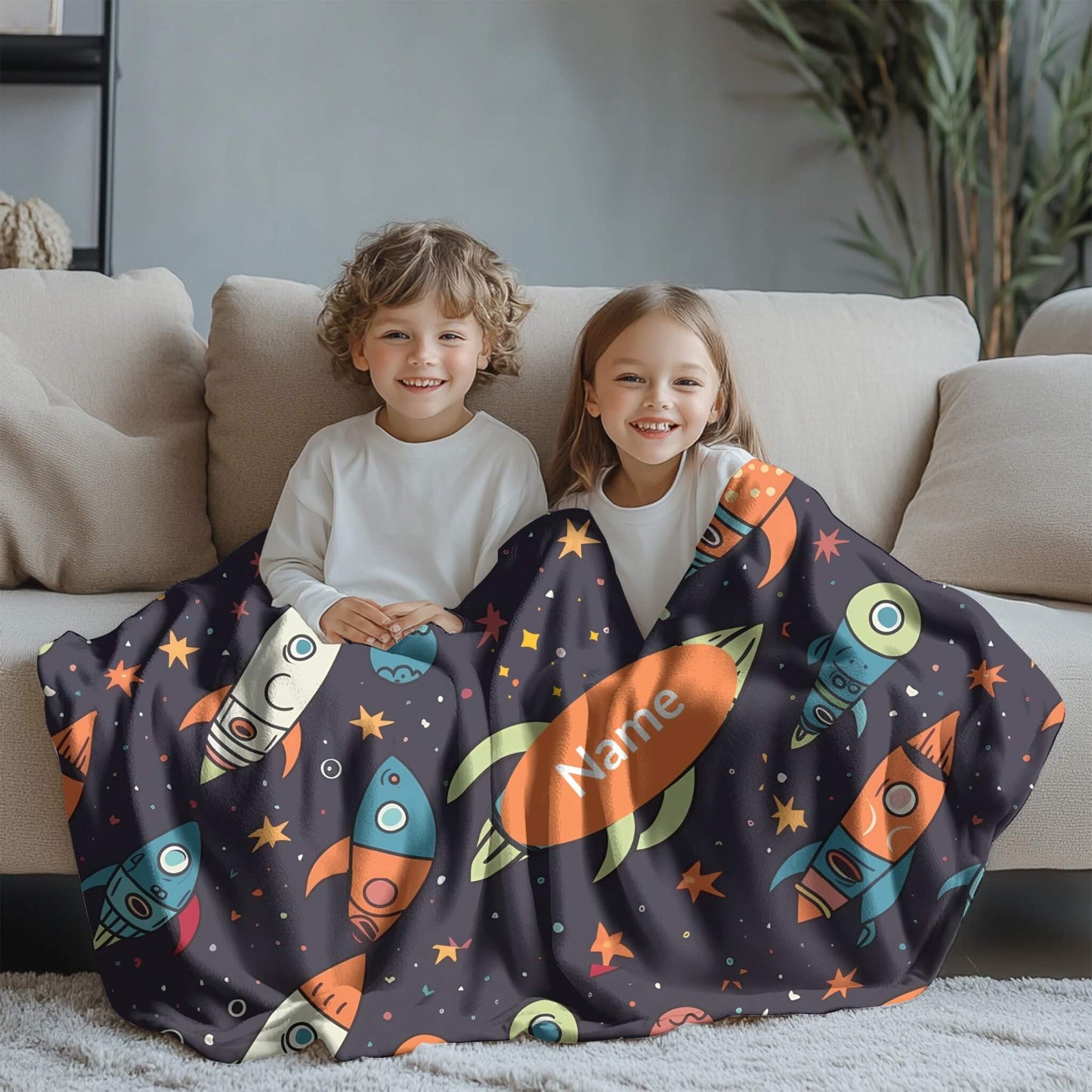 Rocket Pattern 5 + Kid Name | Personalized Blanket