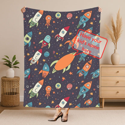 Rocket Pattern 5 + Kid Name | Personalized Blanket
