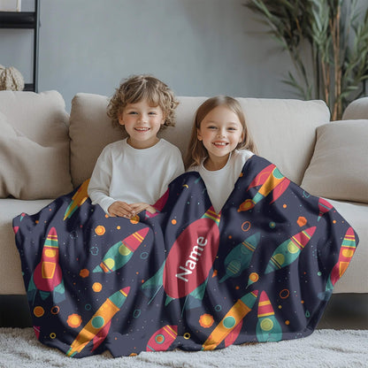 Rocket Pattern 6 + Kid Name | Personalized Blanket