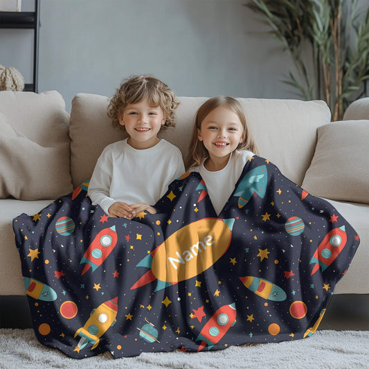 Rocket Pattern 7 + Kid Name | Personalized Blanket