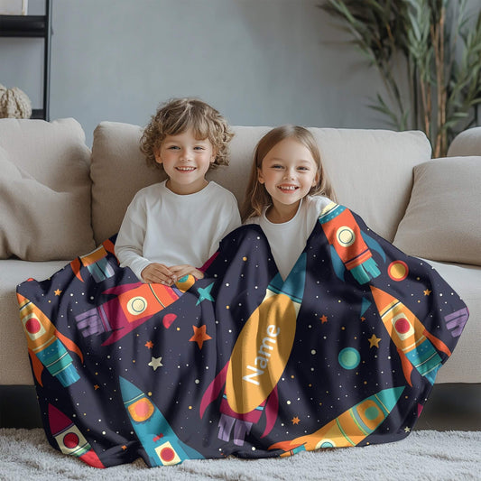 Rocket Pattern 8 + Kid Name | Personalized Blanket