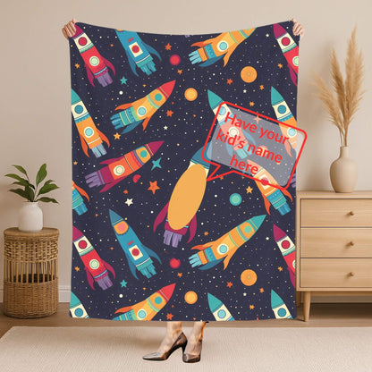 Rocket Pattern 8 + Kid Name | Personalized Blanket