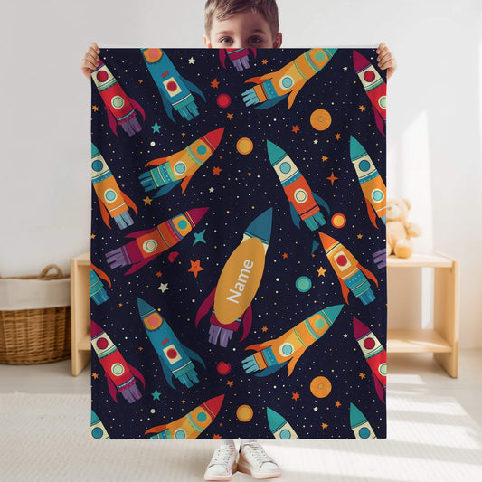 Rocket Pattern 8 + Kid Name | Personalized Blanket