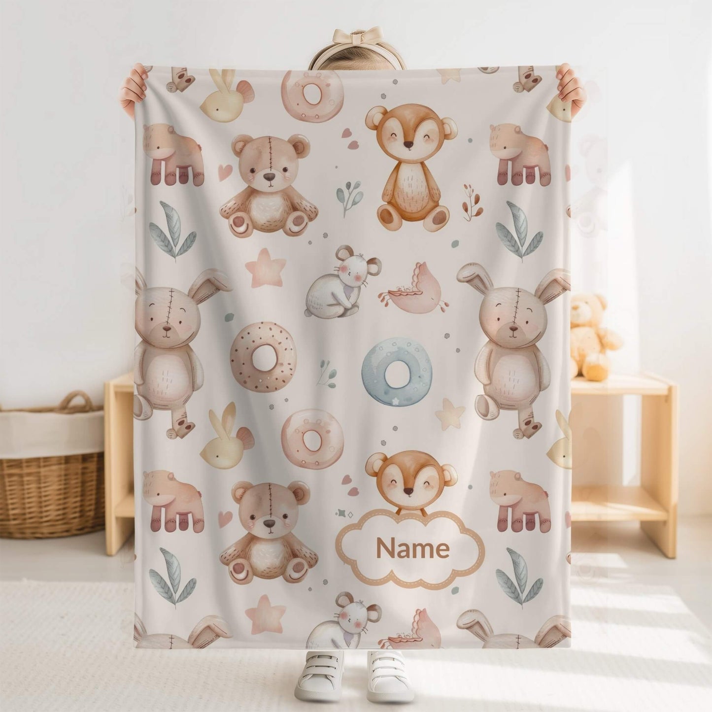 Custom Blanket | Name + Teddy & Bunny