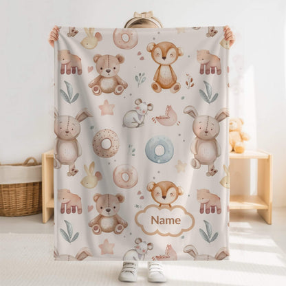 Custom Blanket | Name + Teddy & Bunny