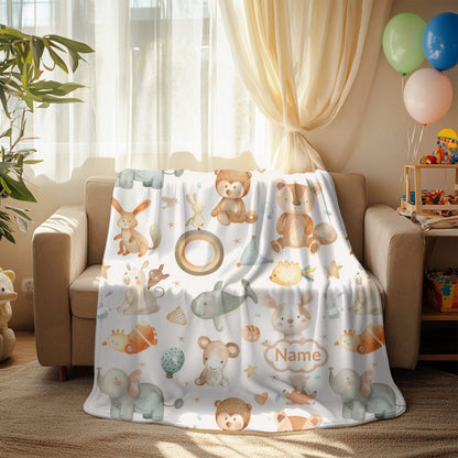 Custom Blanket | Name + Teddy & Bunny