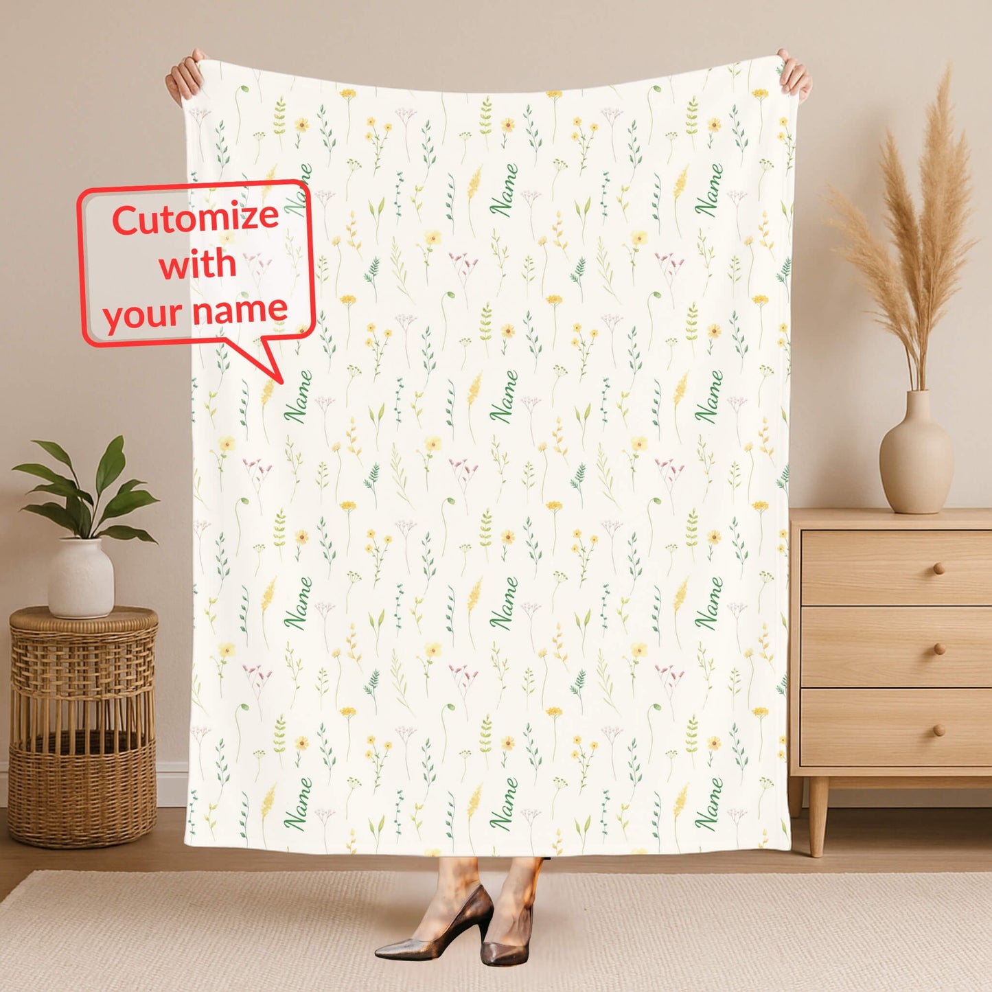 Wild Flower Pattern 10 + Kid Name | Personalized Blanket