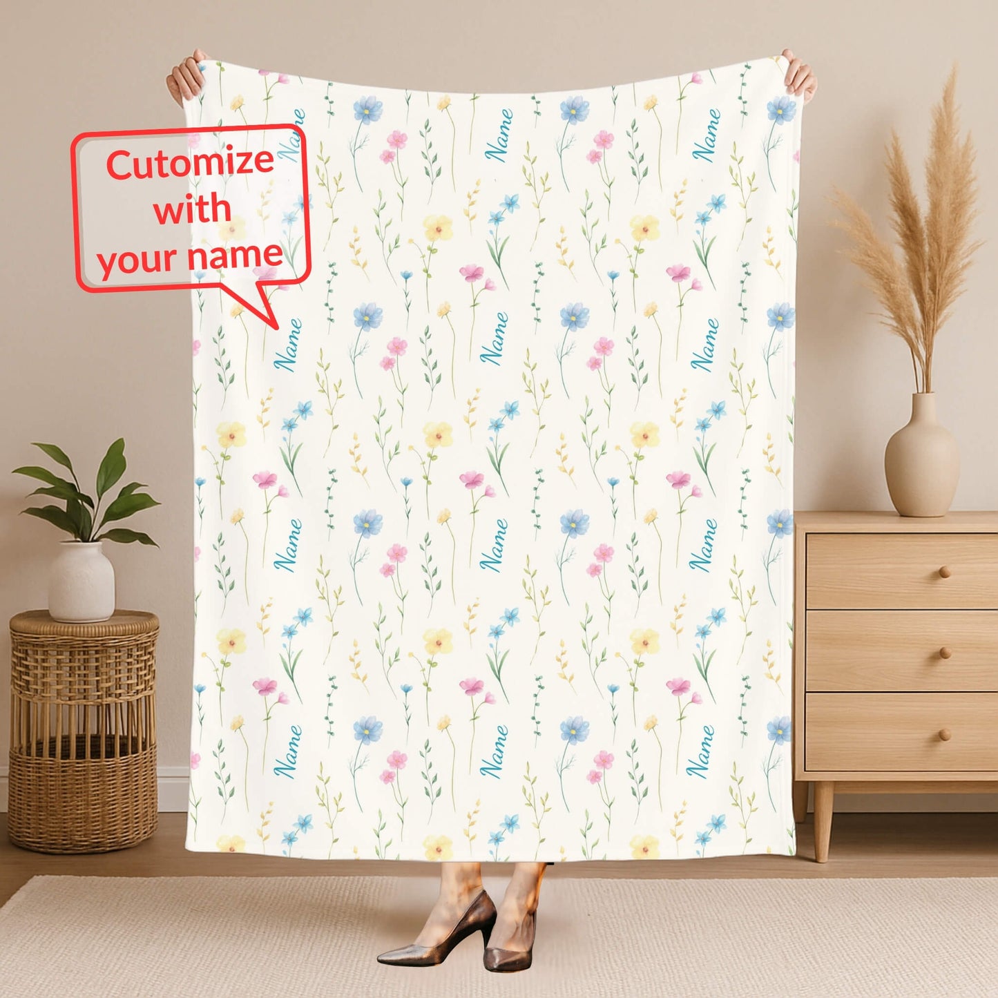 Wild Flower Pattern 11 + Kid Name | Personalized Blanket