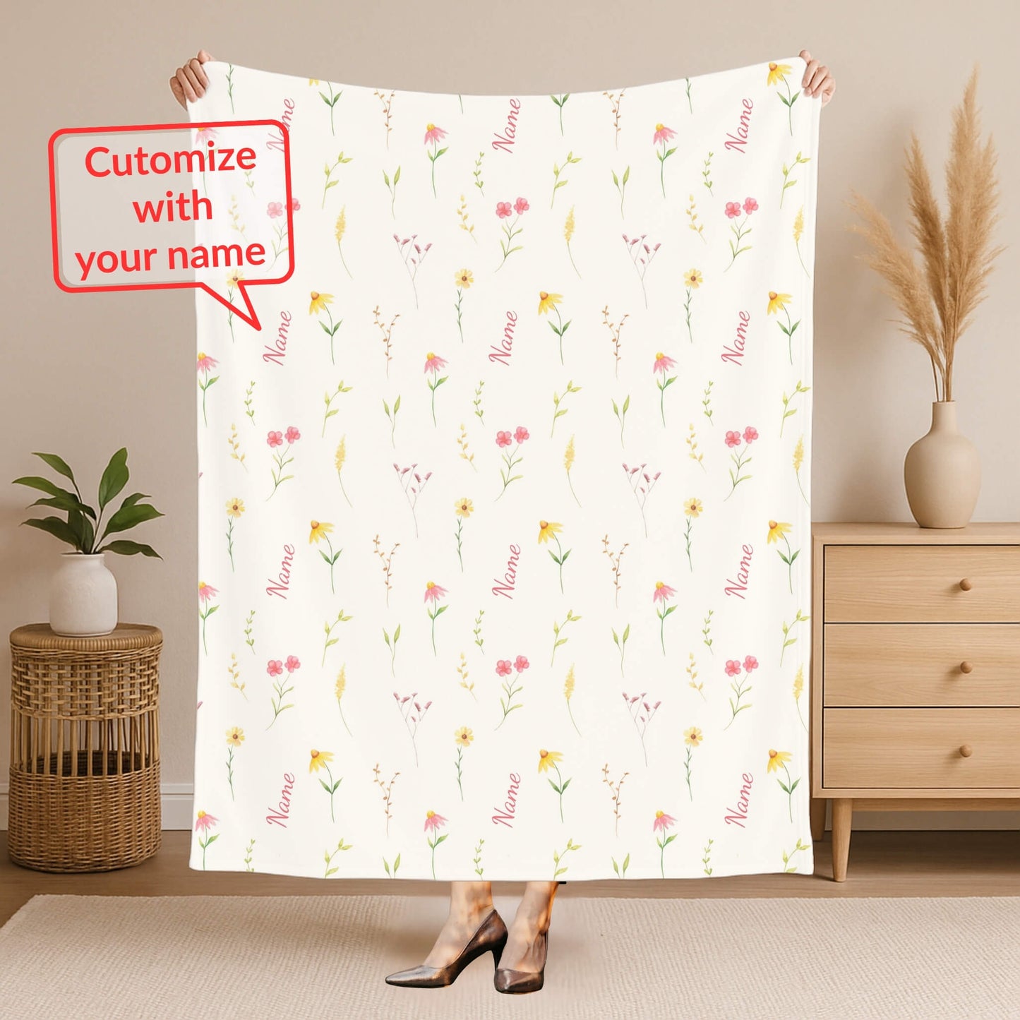 Wild Flower Pattern 12 + Kid Name | Personalized Blanket