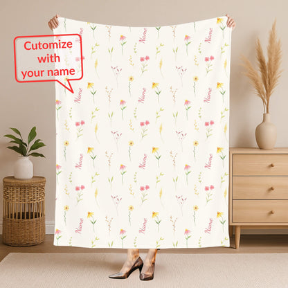 Wild Flower Pattern 12 + Kid Name | Personalized Blanket