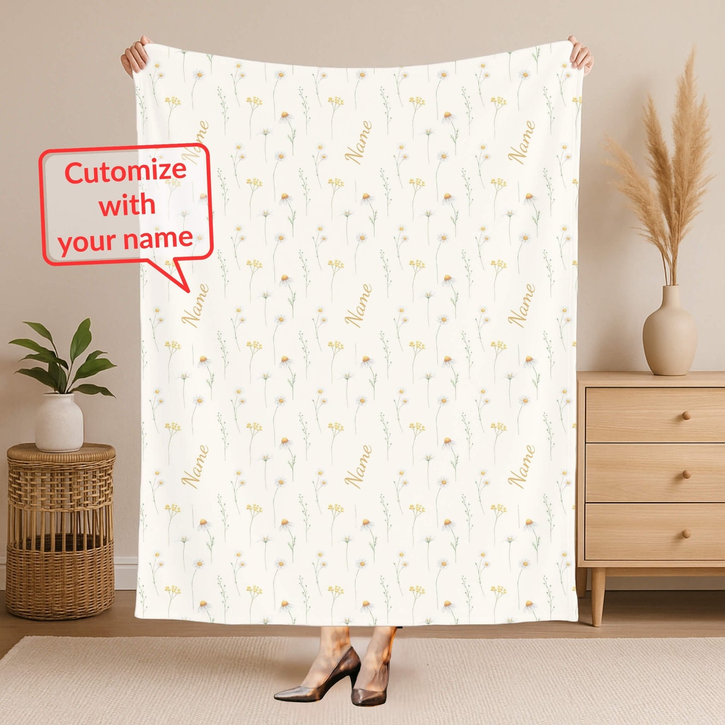 Wild Flower Pattern 5 + Kid Name | Personalized Blanket