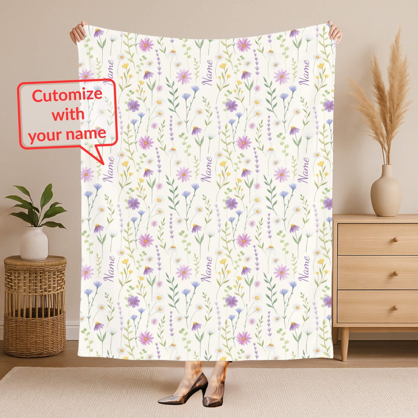 Wild Flower Pattern 7 + Kid Name | Personalized Blanket