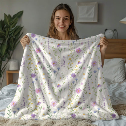 Wild Flower Pattern 7 + Kid Name | Personalized Blanket