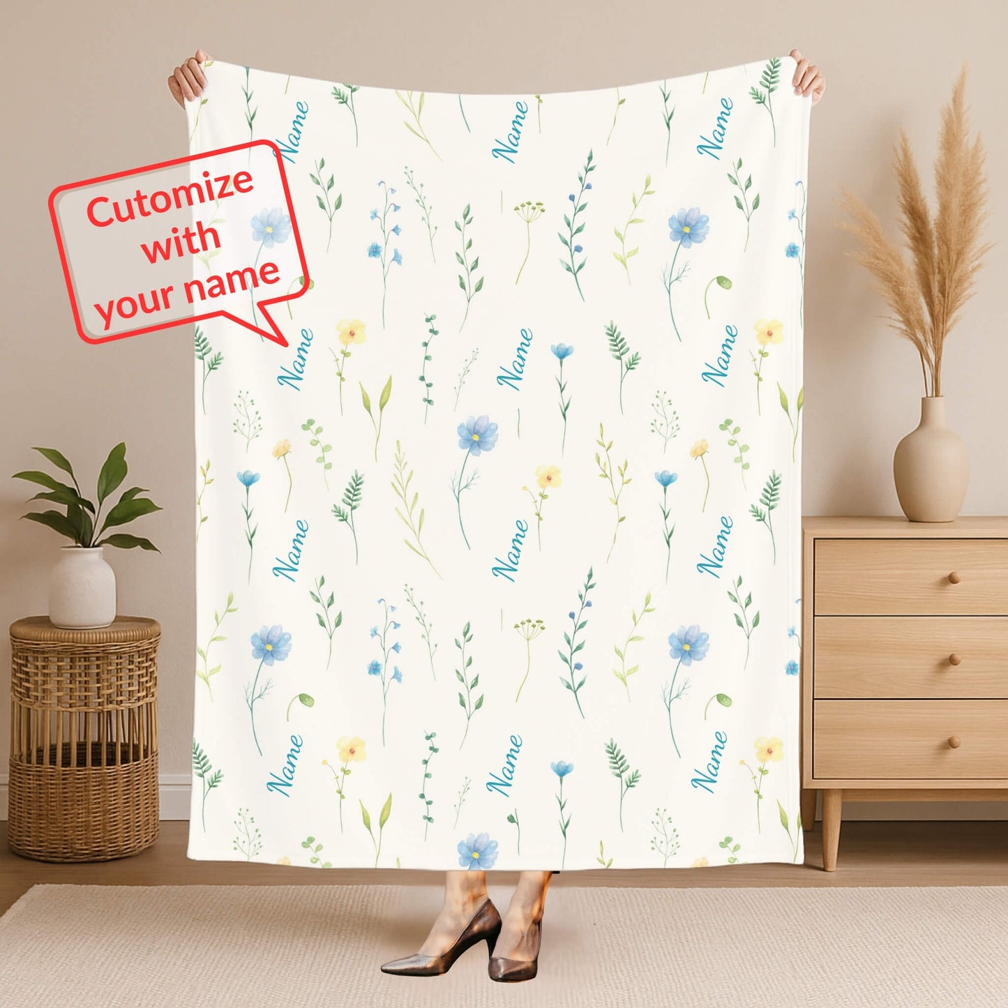 Wild Flower Pattern 8 + Kid Name | Personalized Blanket