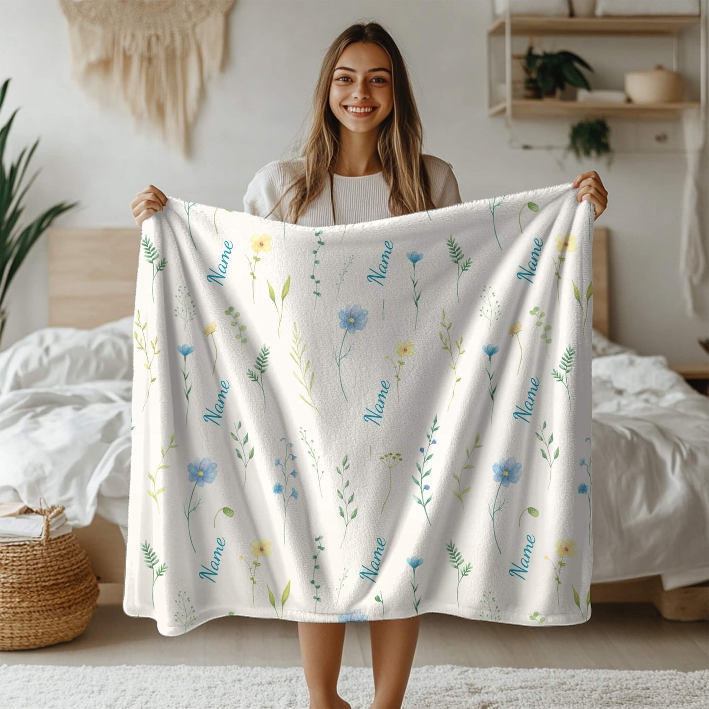 Wild Flower Pattern 8 + Kid Name | Personalized Blanket