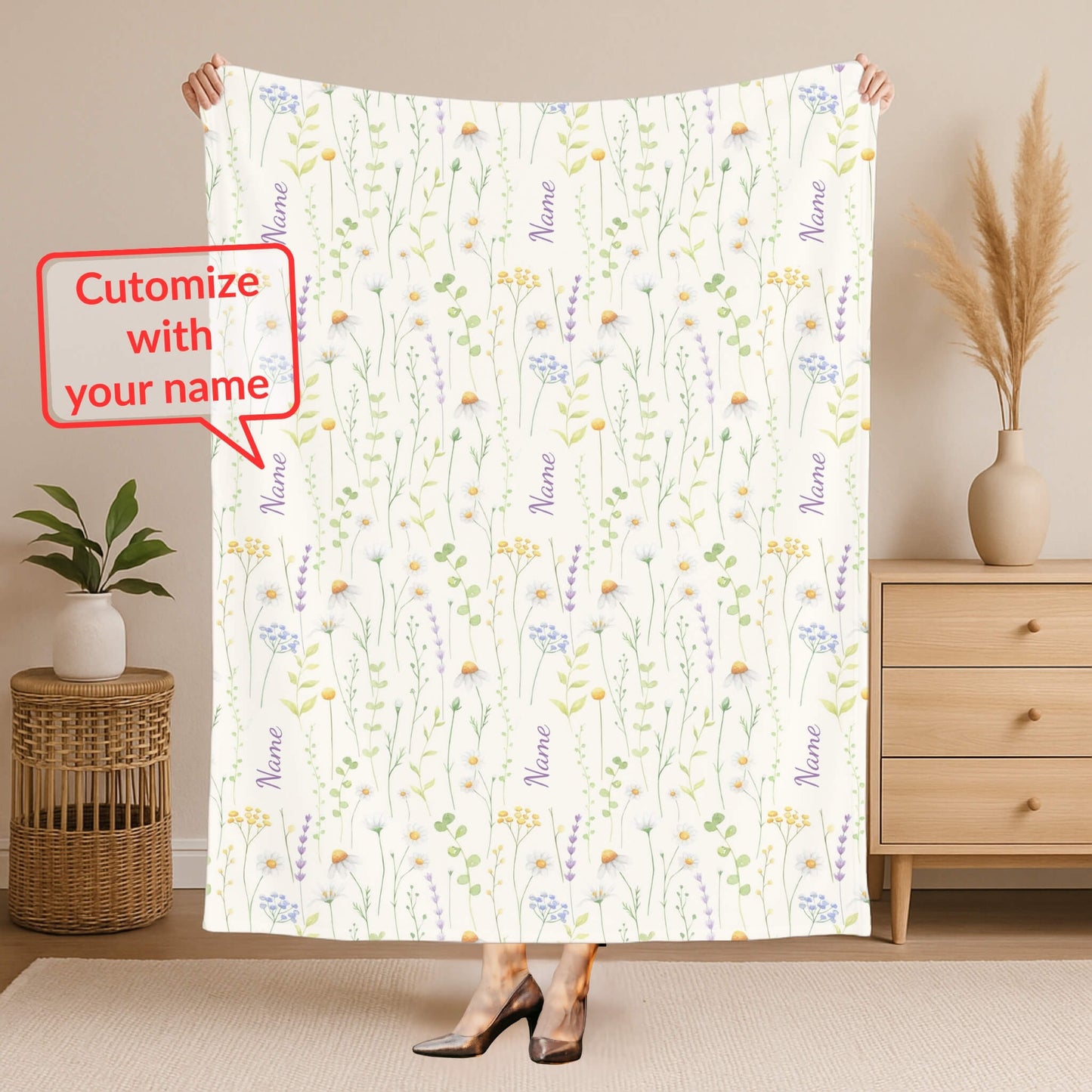 Wild Flower Pattern 9 + Kid Name | Personalized Blanket