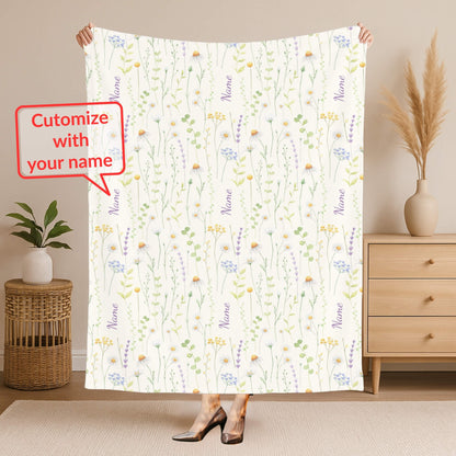 Wild Flower Pattern 9 + Kid Name | Personalized Blanket