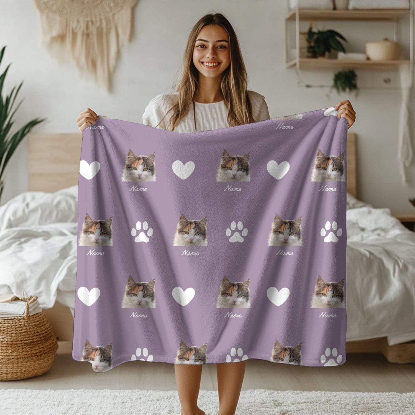 Custom Pet Blanket | Cat - Name - Paw & Heart
