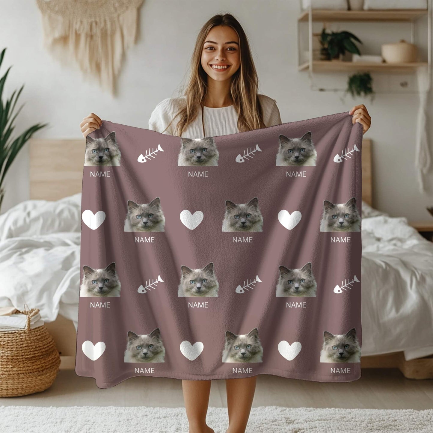 Custom Pet Blanket | Cat - Name - Heart & Bone