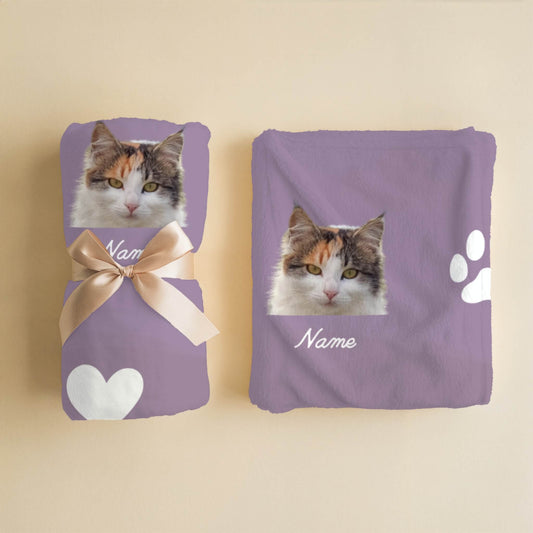 Custom Pet Blanket | Cat - Name - Paw & Heart