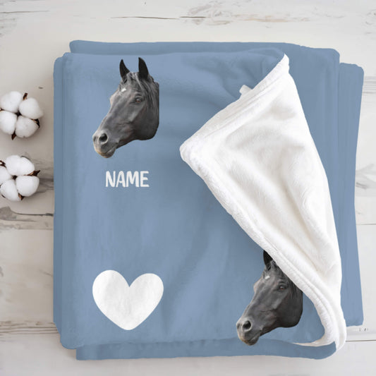 Custom Pet Blanket | Horse - Name - Heart & Footprint