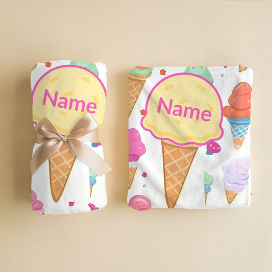 Ice Cream Pattern 6 + Kid Name | Personalized Blanket