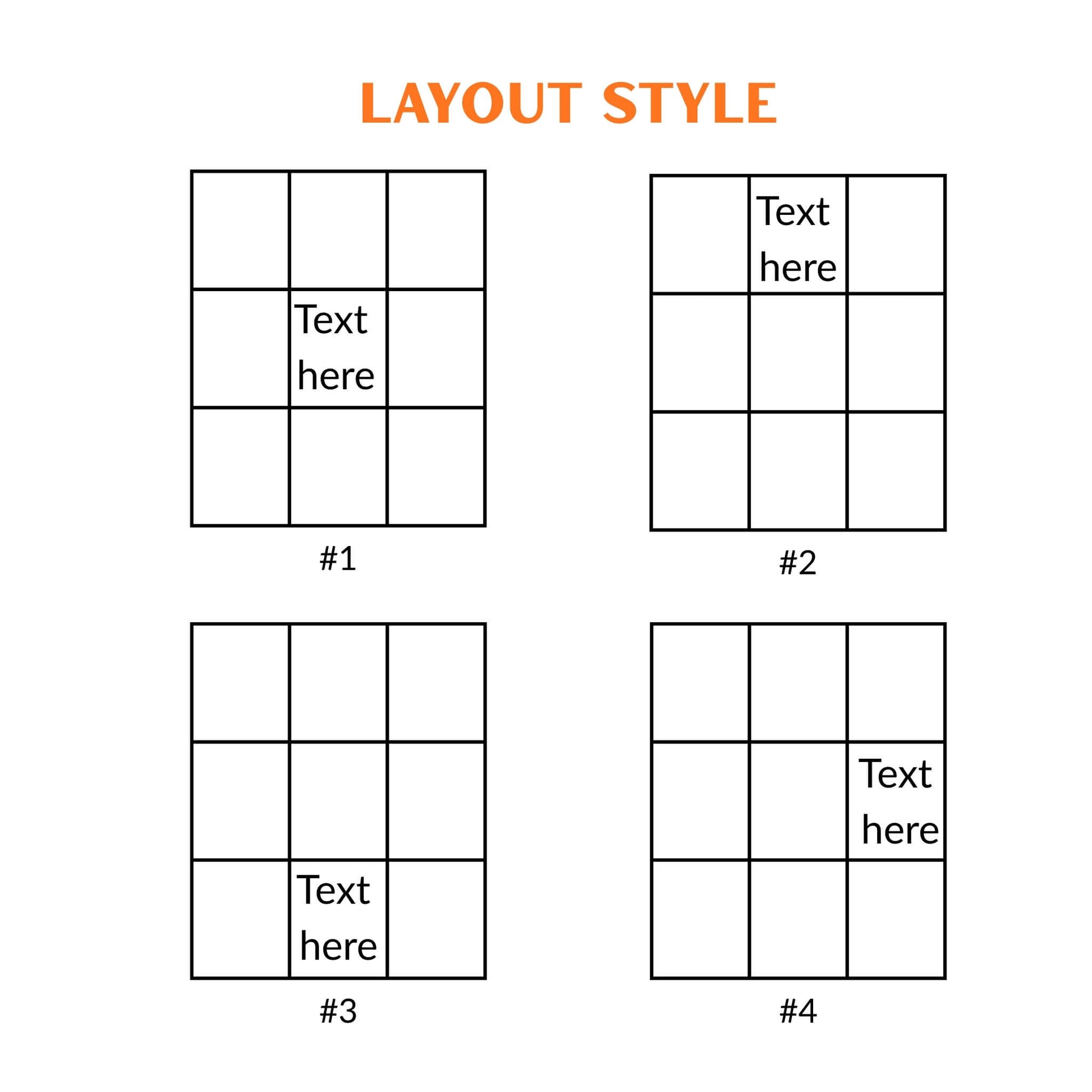 Four layout styles with text placeholders on a white background