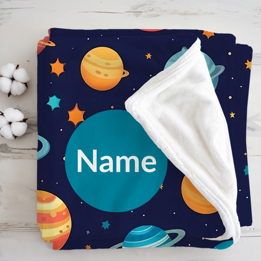 Outerspace Pattern 5 + Kid Name | Personalized Blanket