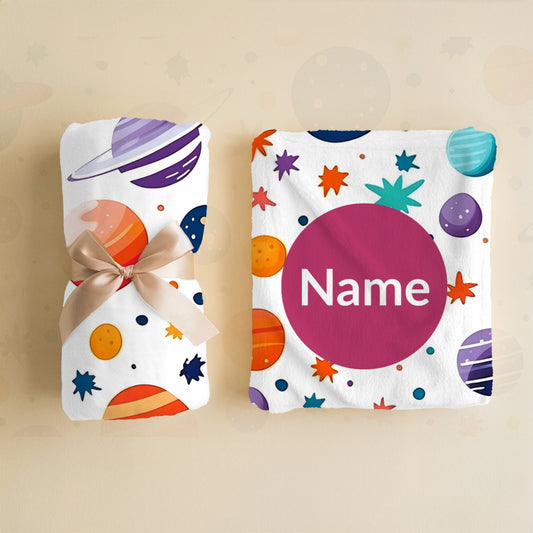 Outerspace Pattern 2 + Kid Name | Personalized Blanket