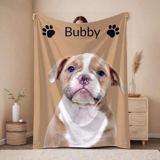 Custom Photo Blanket l Pet  Photo, Name & Paw
