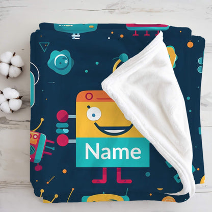 Robot Pattern 8 + Kid Name | Personalized Blanket
