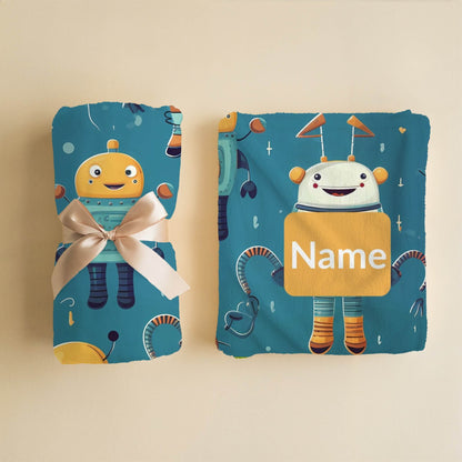 Robot Pattern 10 + Kid Name | Personalized Blanket