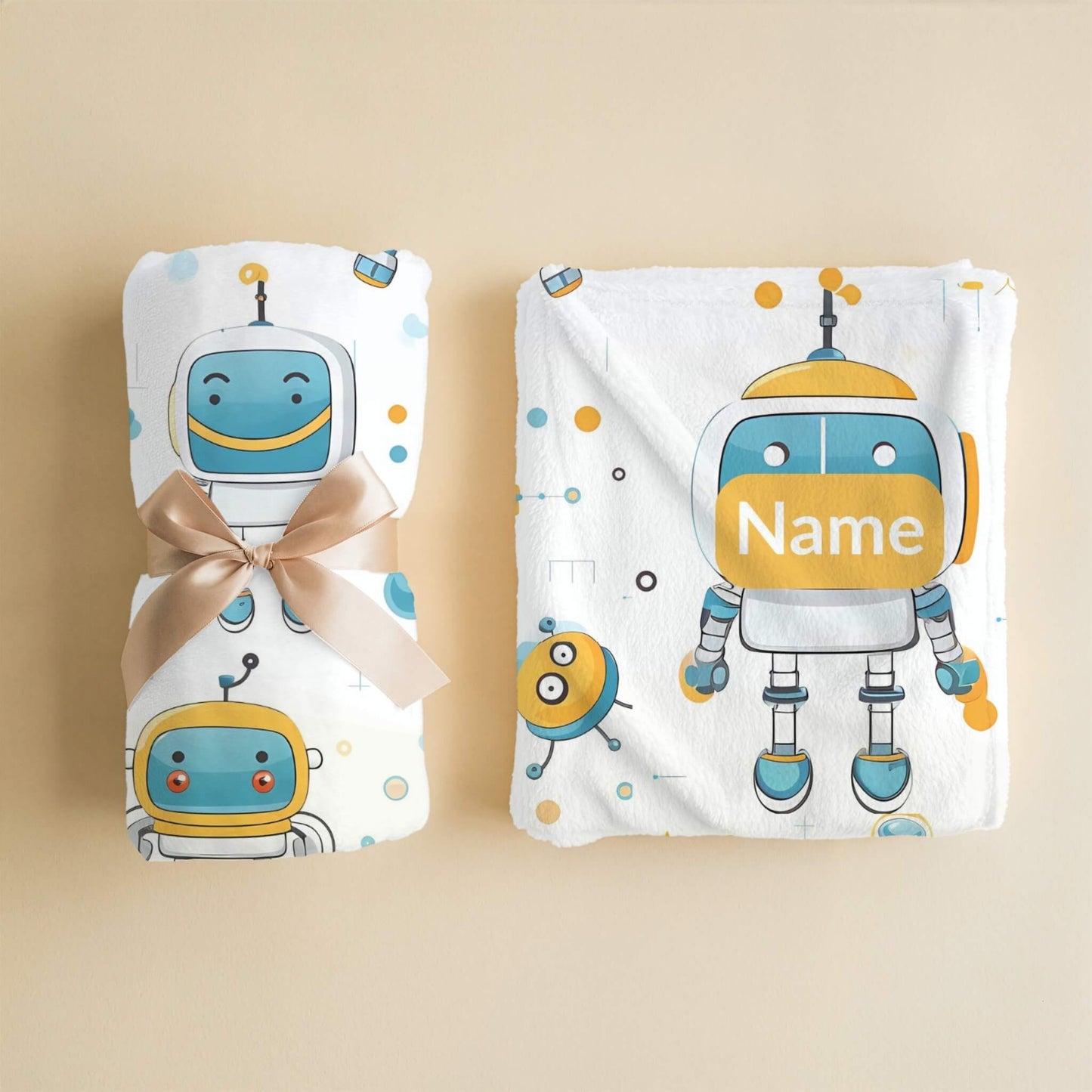 Robot Pattern 8 + Kid Name | Personalized Blanket