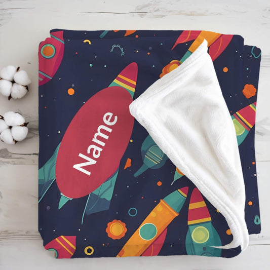 Rocket Pattern 6 + Kid Name | Personalized Blanket