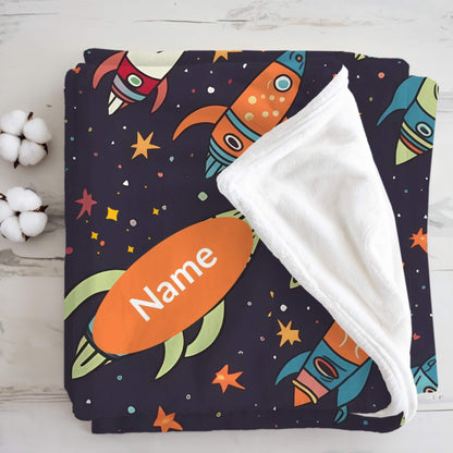 Rocket Pattern 5 + Kid Name | Personalized Blanket