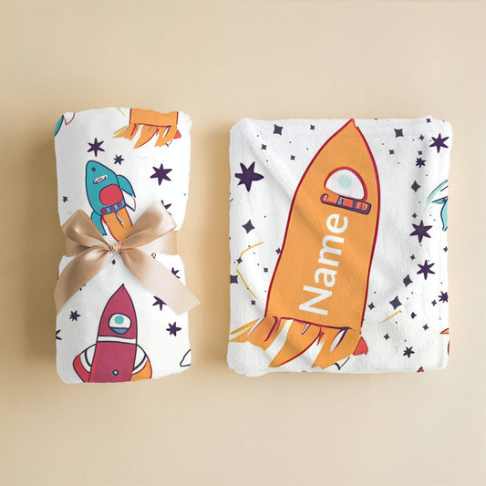 Rocket Pattern 1+ Kid Name | Personalized Blanket