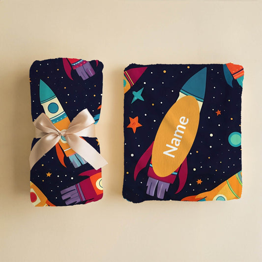 Rocket Pattern 8 + Kid Name | Personalized Blanket
