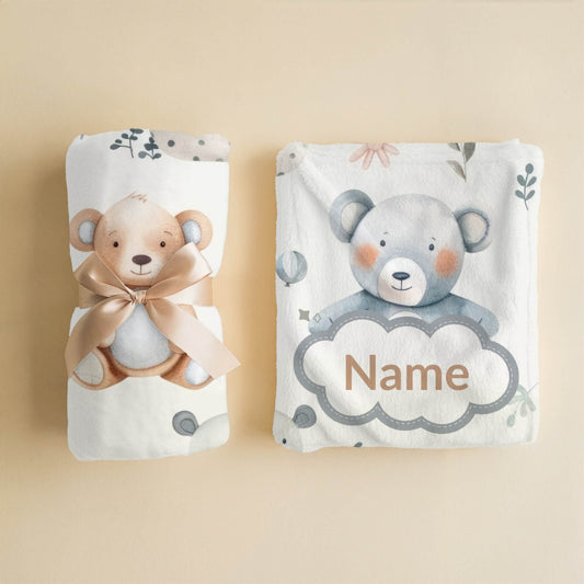 Custom Blanket | Name + Teddy & Bunny