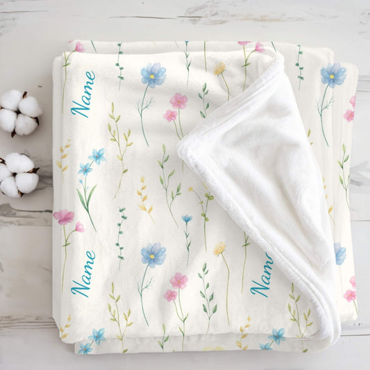 Wild Flower Pattern 11 + Kid Name | Personalized Blanket